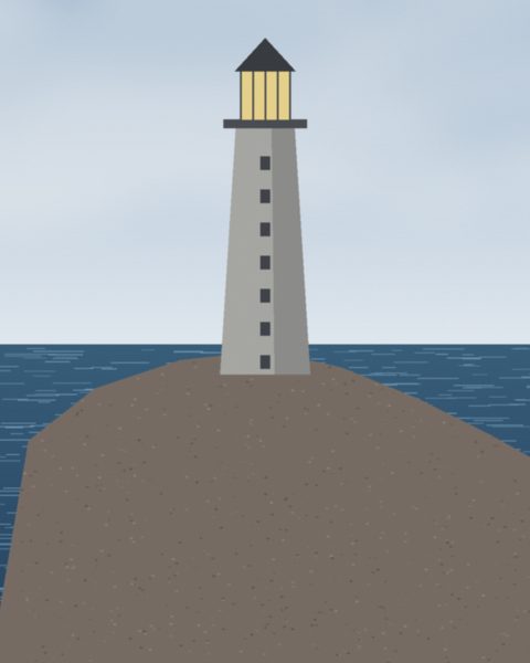Vinga fyr, ett grått stentorn på en kal klippa, med öppet hav bakom.